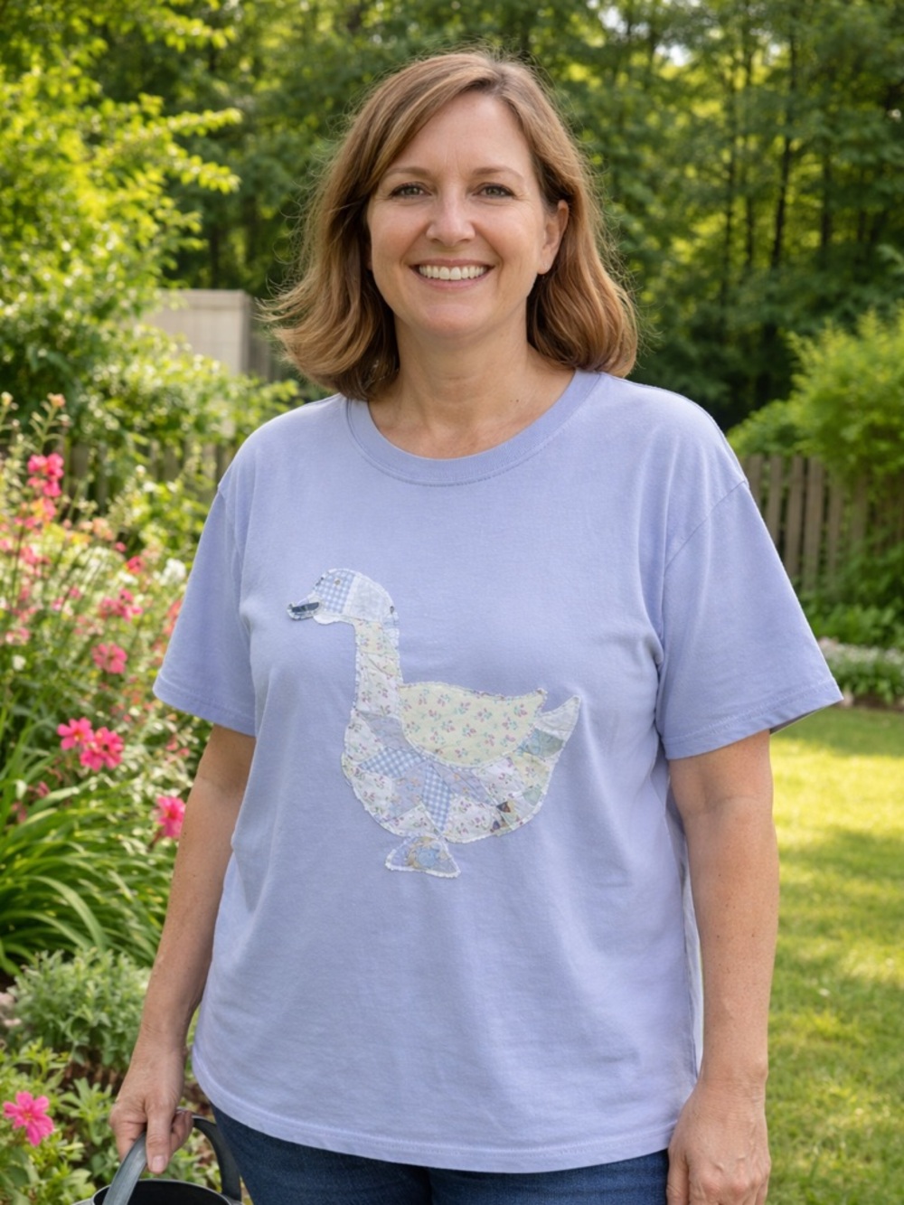 Quilted Goose Shirt XL vintage quilt Goose appliqué shirt Upcycled quilt